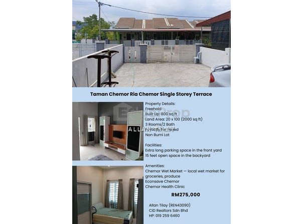 PLOT 56,OFF JALAN CHEMOR, TAMAN CHEMOR RIA, 31200, Kinta, Perak