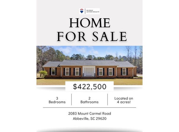 2083 Mt. Carmel Rd., Abbeville, SC 29620